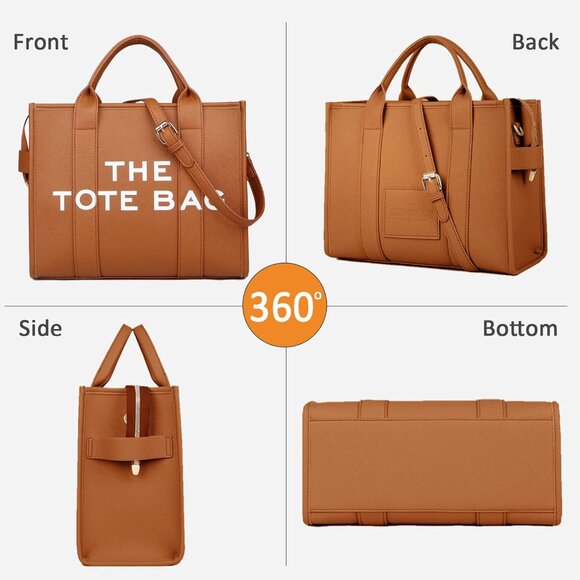 Women Pu-brown Personalized Canvas With Zipper Top-handle Crossbody Tote Handbag - Picture 6 of 6